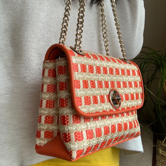 Authentic KATE SPADE Straw/Leather Flap turnlock crossbody/Shoulder bag - Picture 11 of 16